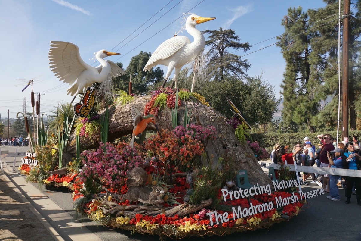 One of the floats parked on the street.